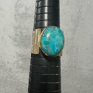 925 silver and brass blue Mojave turquoise ring size 9